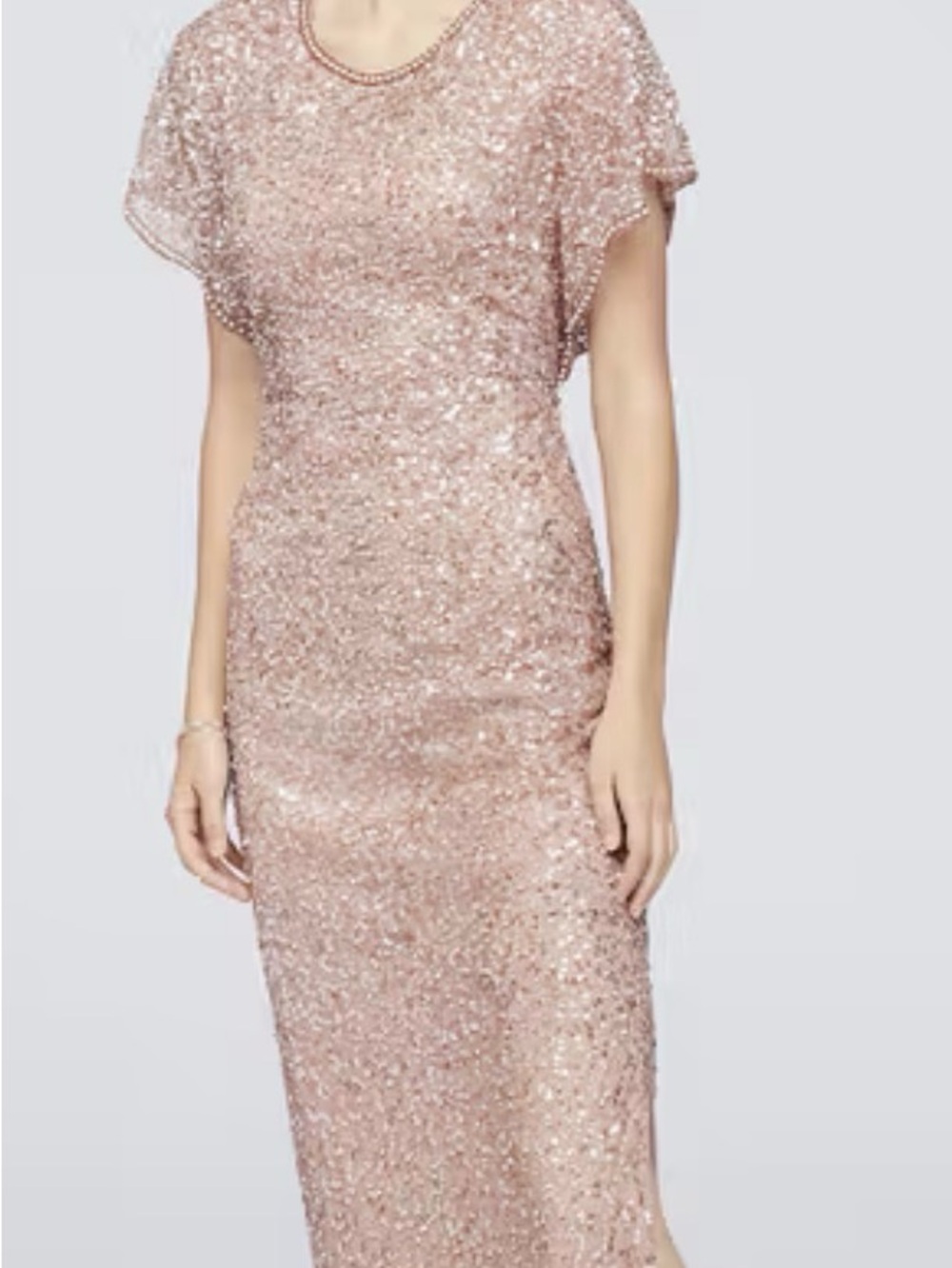 Adrianna Papell Rose Gold Beaded Flutter Sleeve Scoopnevk Sheath Dress - Picture 2 of 13